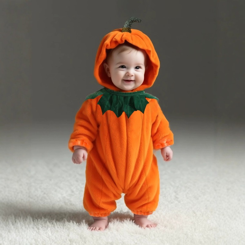 Cotton Baby Onesies Zipper - Newborn Baby Pumpkin Romper Hooded Bodysuit