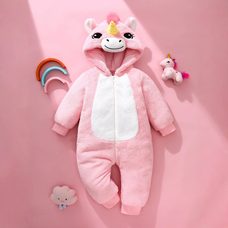 Newborn Baby Pink Unicorn Romp - Cotton Baby Onesies Zipper review and price