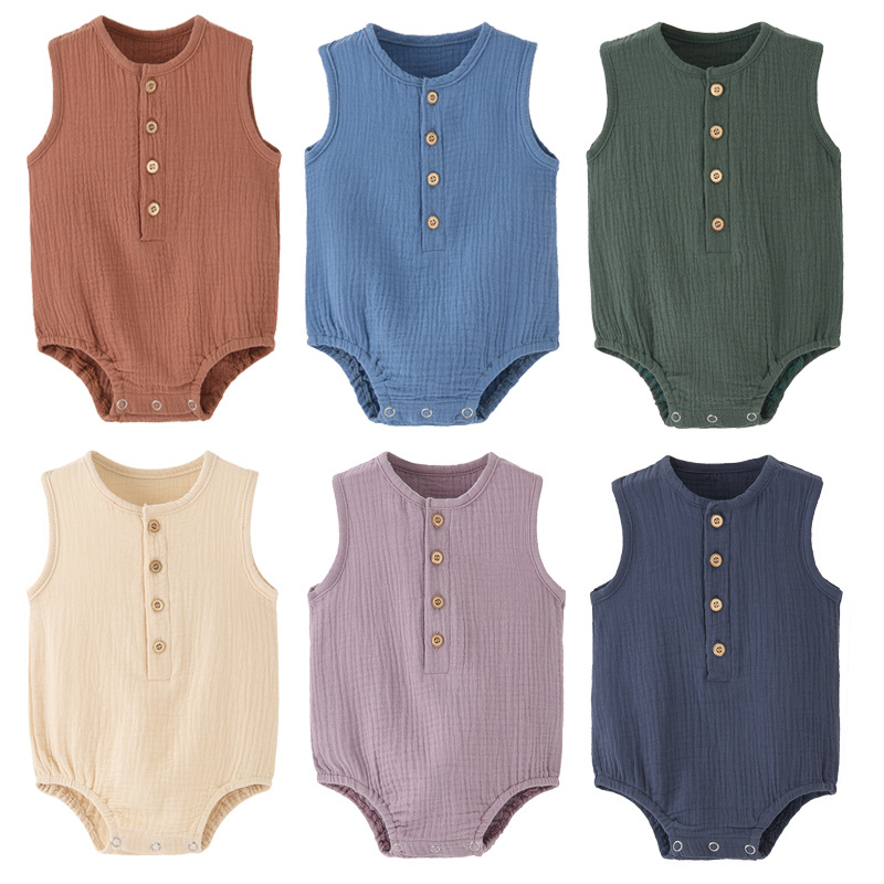 Summer Solid Newborn Baby 100% - Baby Summer Linen Sleeveless Jumpsuit review and price